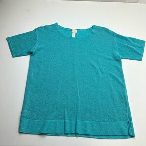 Chico’s Turquoise Blue Mesh Sweater Vanity Size 1 US Medium / 8 Short‎ Sleeve